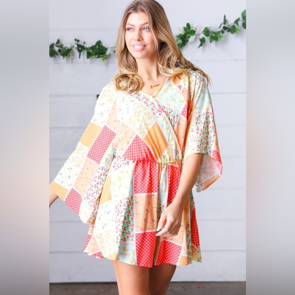 Multicolor Paisley Patchwork Surplice Romper - Picture 1 of 12